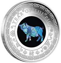 Load image into Gallery viewer, 2019 Australia OPAL LUNAR Year of the PIG 1oz Silver Proof Coin NGC PF69 UC ER
