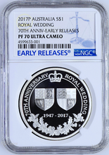 Load image into Gallery viewer, 2017 AUSTRALIA 70th Anniversary Royal Wedding 1oz $1 SILVER PROOF COIN NGC PF70
