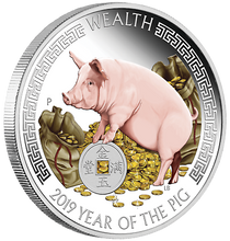 Load image into Gallery viewer, 2019 1oz Silver Good Fortune Year of the PIG Wealth Wisdom 2-Coin Set NGC PF70
