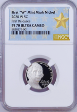 Load image into Gallery viewer, 2020 W First &quot;W&quot; Mint Mark Nickel First Releases NGC PF70 Ultra Cameo Star Label
