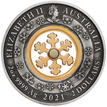 Load image into Gallery viewer, 2021 CHRISTMAS WONDERLAND $2 2oz Silver Antiqued Coin 24k gold plated Snow Flake
