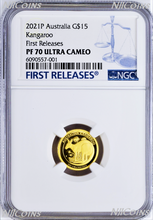 Load image into Gallery viewer, 2021 Australia Kangaroo PROOF 1/10oz .9999 GOLD $15 NGC PF70 Coin FR
