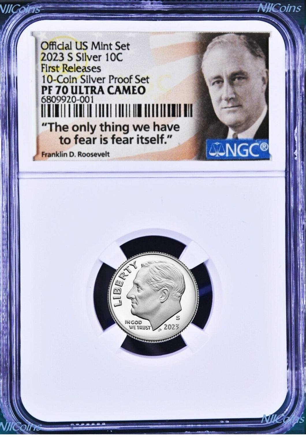 2023 S US Mint .999 Silver Proof 10C Roosevelt Dime NGC PF70 UC FR 