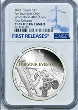 Load image into Gallery viewer, 2021 James Bond For Your Eyes Only 40th Ann SILVER PROOF $1 1oz COIN NGC PF69 FR
