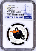 Load image into Gallery viewer, 2018 TUVALU Looney Tunes DAFFY DUCK Silver Proof NGC PF70 Half Dollar Coin ER
