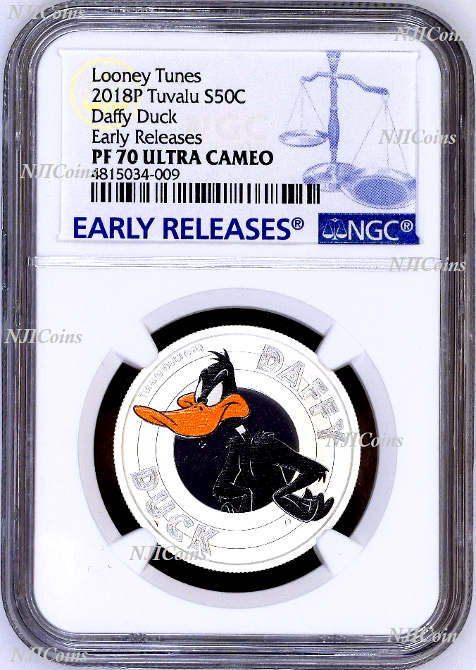 2018 TUVALU Looney Tunes DAFFY DUCK Silver Proof NGC PF70 Half Dollar Coin ER