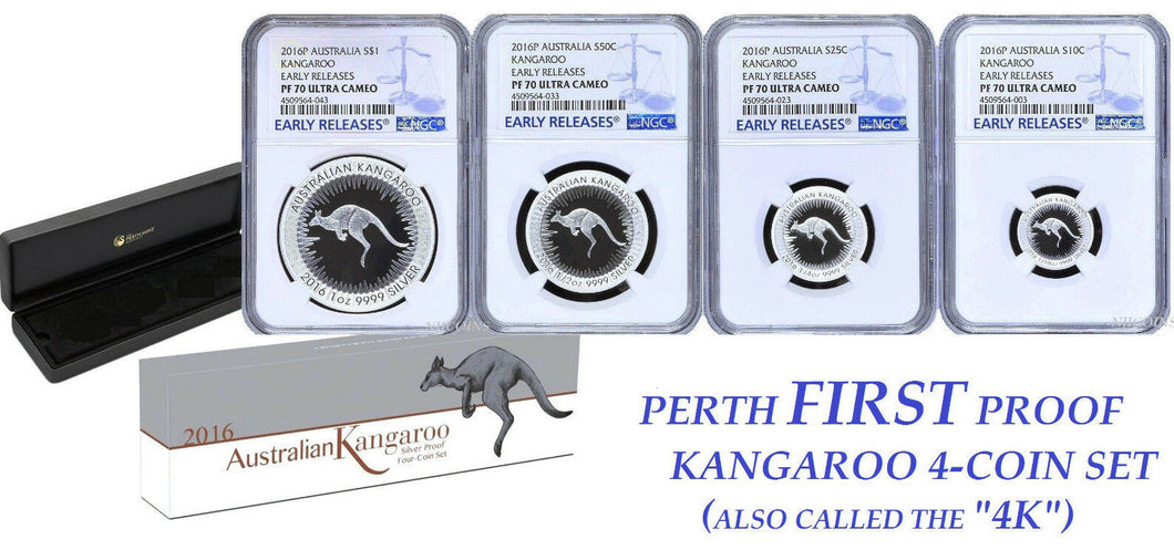 2016 Australia Red Kangaroo Silver Proof 4 Coin Set NGC PF 70 1 1/2 1/4 1/10 oz