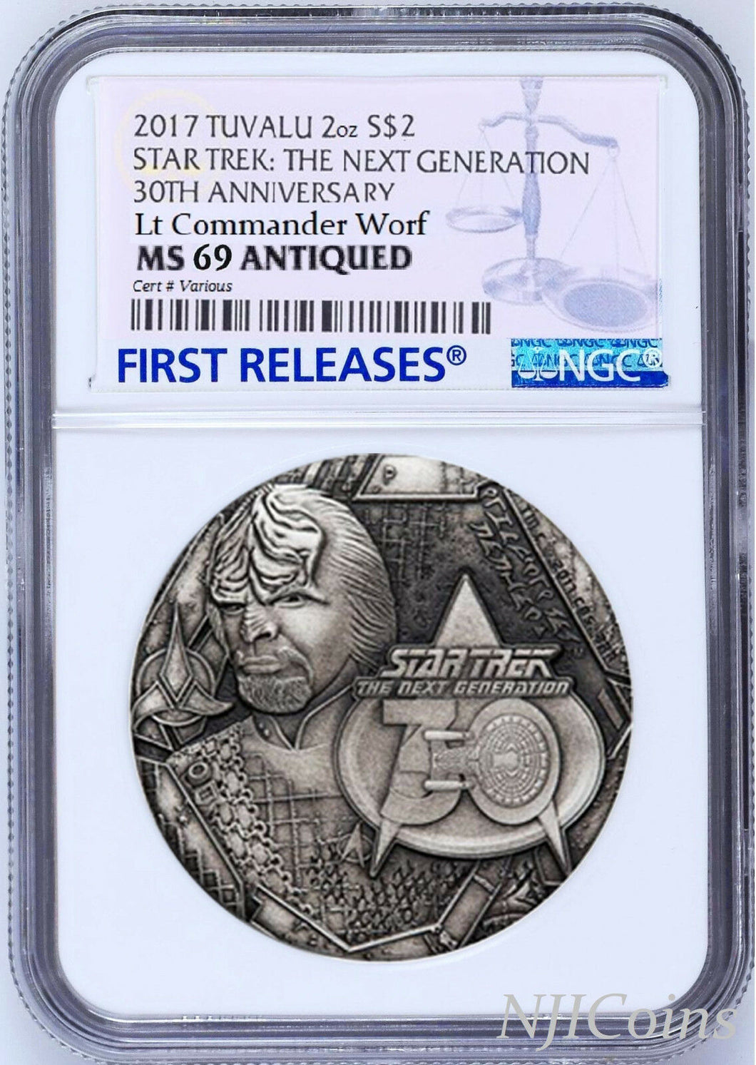 2017 STAR TREK The Next Generation COMMANDER WORF 2oz $2 SILVER COIN NGC MS69 FR