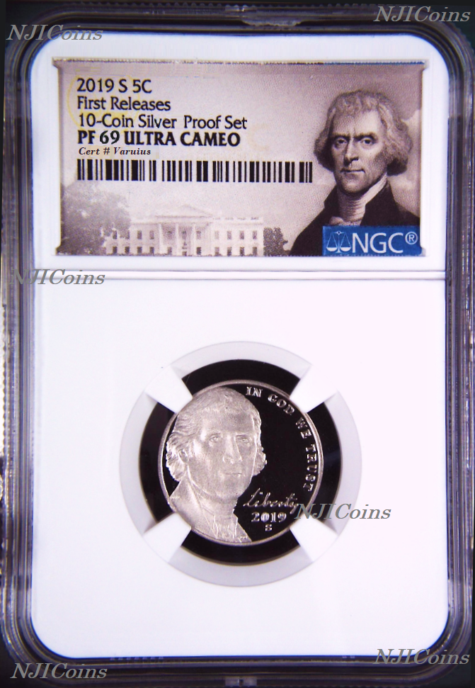 2019 S Proof 5C Nickel NGC PF69 ULTRA CAMEO FR in 10-coin-silver-set Jefferson