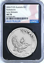 Load image into Gallery viewer, 2024 Australia 1oz Silver Kookaburra NGC MS 70 $1 Coin KING CHARLES III EFFIGY B
