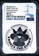 Load image into Gallery viewer, 2020 Simpsons Krusty the Clown $1 1oz .9999 Silver COIN NGC MS70 ER Simpson
