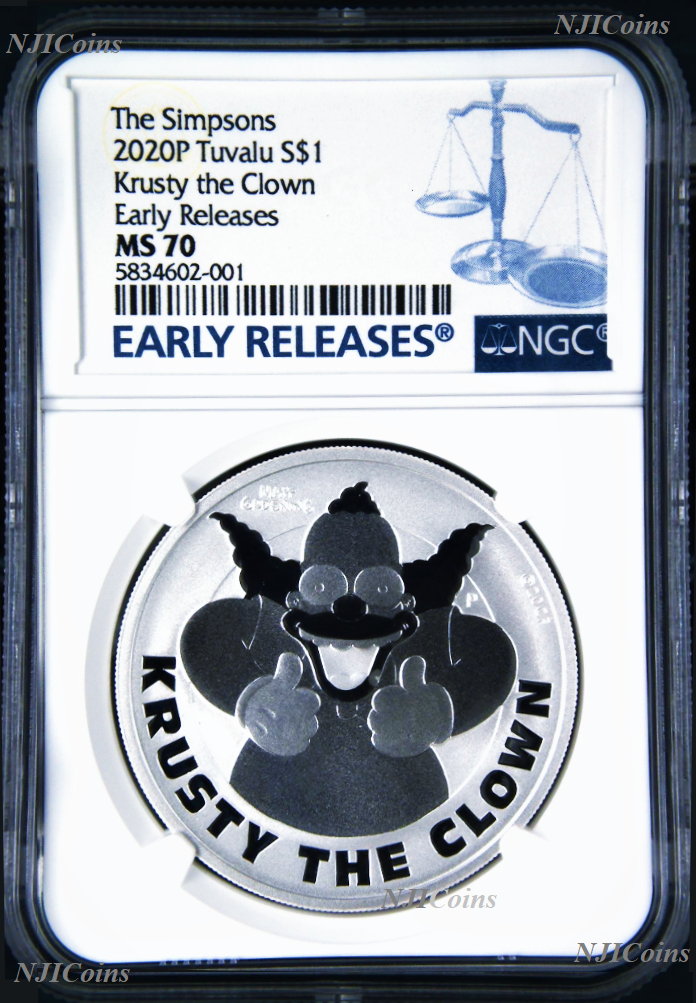 2020 Simpsons Krusty the Clown $1 1oz .9999 Silver COIN NGC MS70 ER Simpson