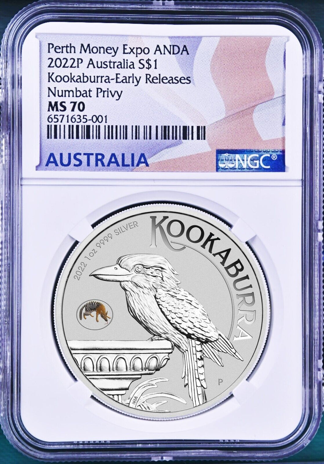 2022 Kookaburra 1oz Silver Coin Numbat Privy Perth Money Expo NGC MS70 ANDA ER