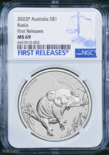 Load image into Gallery viewer, 2022 P Australia Silver Koala NGC MS 69 $1 1 oz Coin Blue FR Label PERFECT
