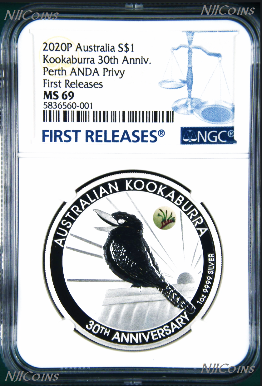 2020 30th Ann. Kookaburra 1oz Silver Coin Kangaroo Paw Privy NGC MS69 ANDA BL FR