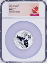 Load image into Gallery viewer, 2020 P Australia Silver Lunar Year of the Mouse 2oz $2 Coin NGC MS70 FR Series 3

