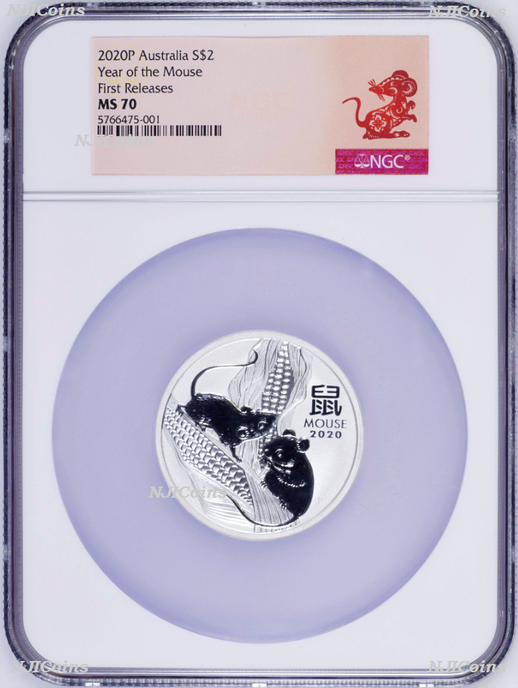 2020 P Australia Silver Lunar Year of the Mouse 2oz $2 Coin NGC MS70 FR Series 3