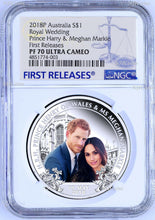 Load image into Gallery viewer, 2018 Royal Wedding Prince Henry Ms. Meghan 1oz $1 SILVER PROOF COIN NGC PF70 FR
