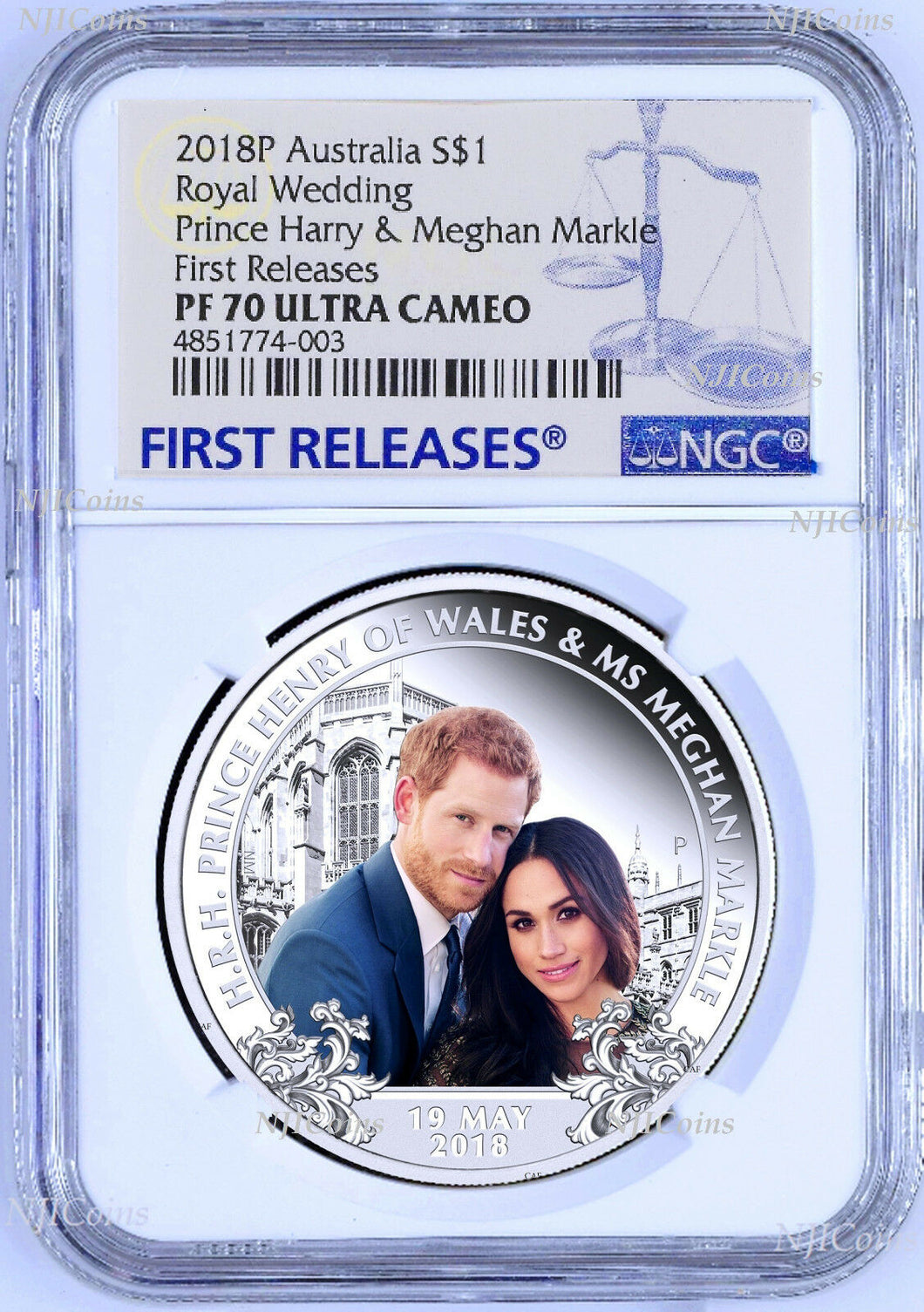 2018 Royal Wedding Prince Henry Ms. Meghan 1oz $1 SILVER PROOF COIN NGC PF70 FR