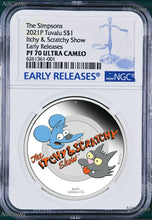 Load image into Gallery viewer, 2021 The Simpsons Itchy &amp; Scratchy Show Proof $1 1oz Silver COIN NGC PF 70 ER
