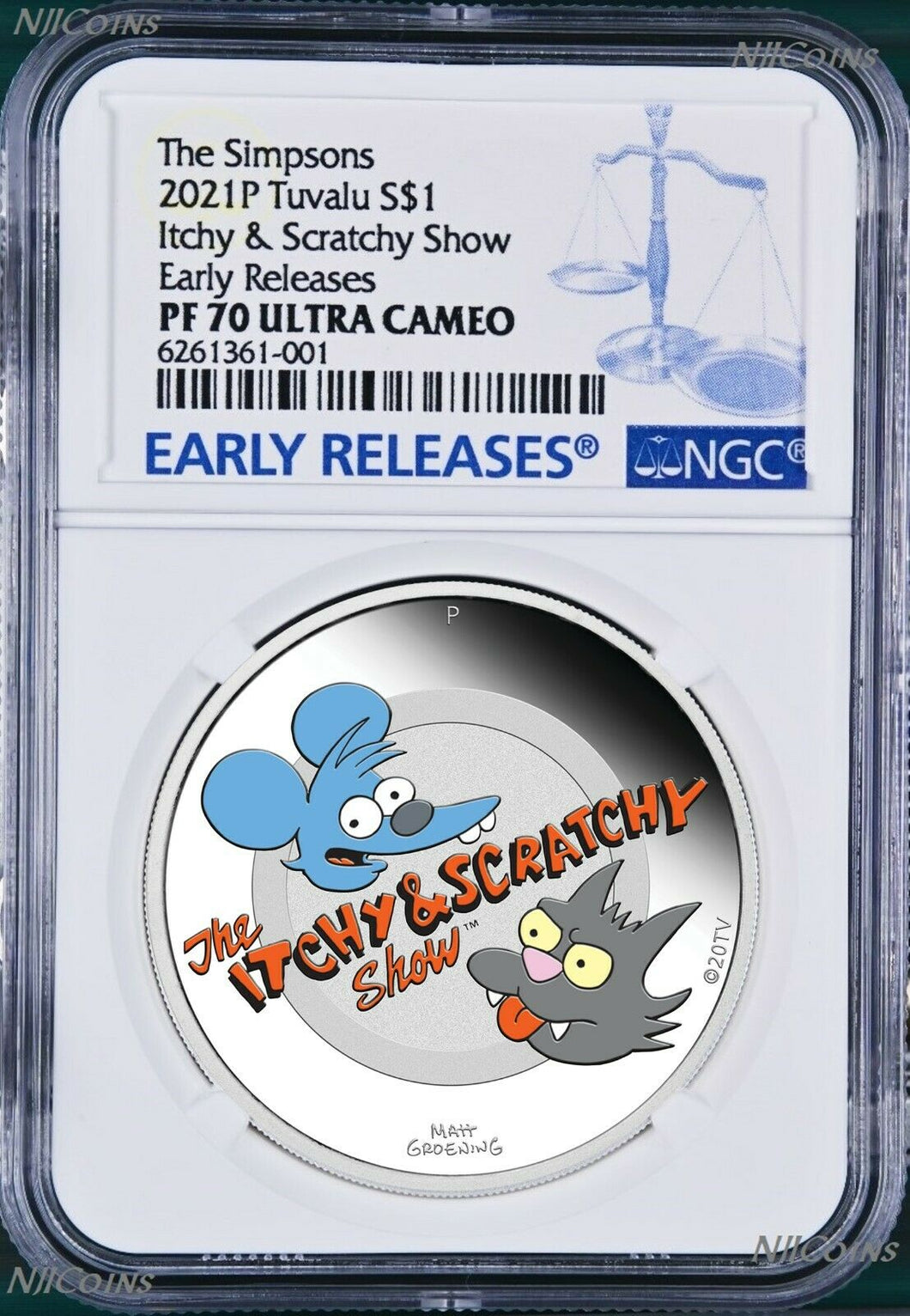 2021 The Simpsons Itchy & Scratchy Show Proof $1 1oz Silver COIN NGC PF 70 ER