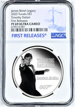 Load image into Gallery viewer, 2023 James Bond Legacy 3rd Issue Timothy Dalton SILVER $1 1oz COIN NGC PF69 FR
