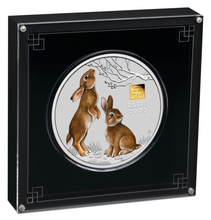 Load image into Gallery viewer, 2023 Year of the Rabbit 1 KILO 9999 SILVER COIN AUSTRALIA w/ 1g Gold Privy Mark
