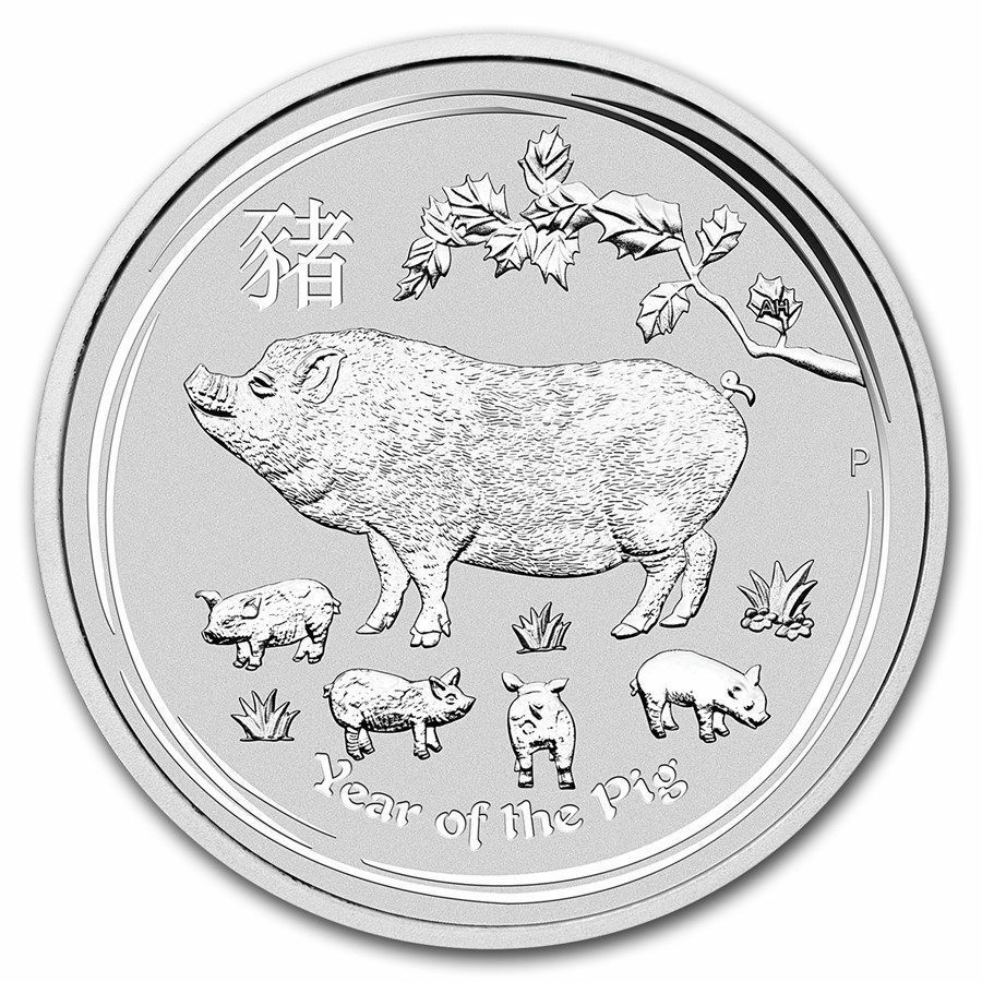 2019 1/2oz 50c Silver Lunar Year of The Pig BU Coin Australia Perth Mint In Cap