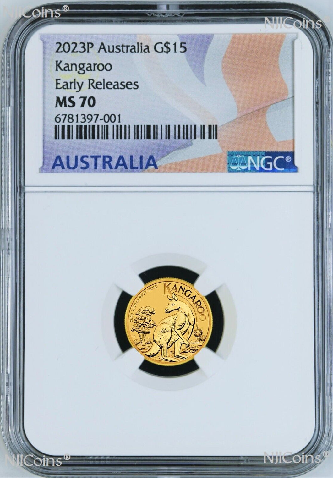 2023 P Australia Bullion .9999 GOLD $15 Kangaroo NGC MS70 1/10oz Coin FR Flag LB