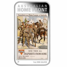 Load image into Gallery viewer, Australia 2017 Posters of World War I –Home League 1 OZ $1 SILVER Rectangle COIN
