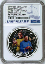 Load image into Gallery viewer, 2-COIN Set 2016 Star Trek Captain James Spock USS Enterprise Silver $1 NGC PF70
