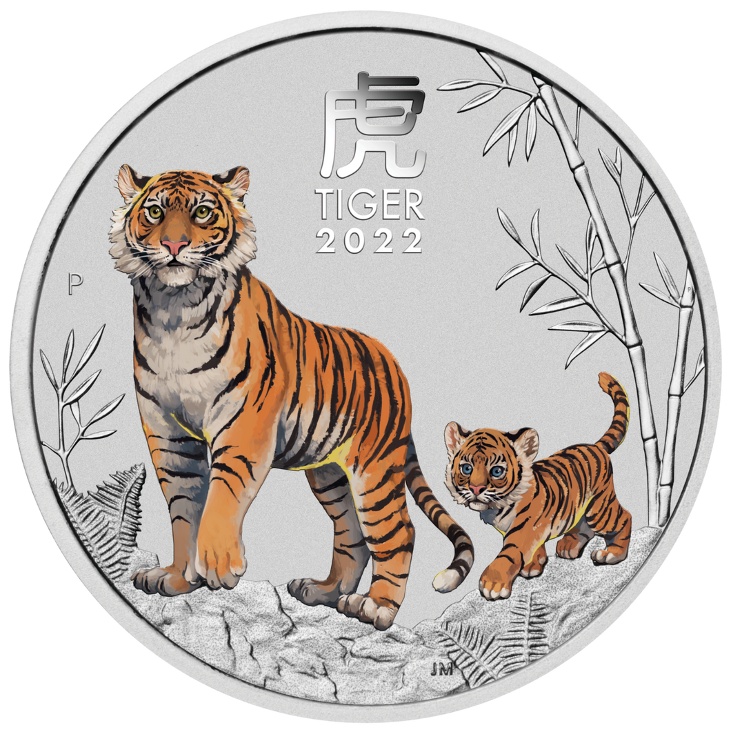 2022 2oz $2 Colored Silver Lunar Year of The Tiger BU Coin Australia In Cps.