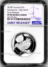 Load image into Gallery viewer, 2018 Australia HIGH RELIEF 1oz Silver Kookaburra $1 Coin NGC PF69 +OGP ER Label
