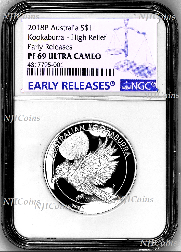 2018 Australia HIGH RELIEF 1oz Silver Kookaburra $1 Coin NGC PF69 +OGP ER Label