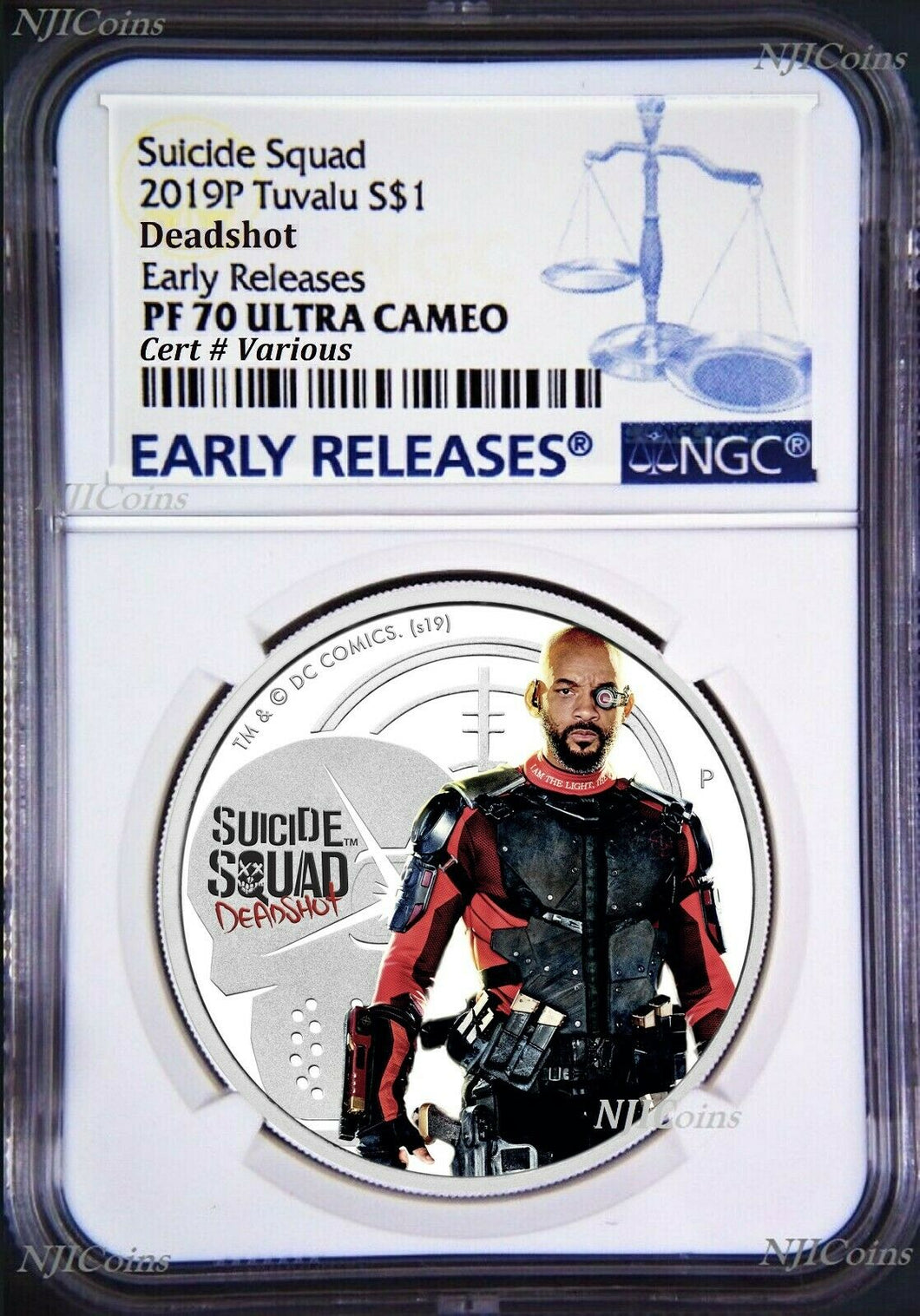 2019 Suicide Squad - Deadshot Proof $1 1oz Silver COIN NGC PF 70 ER