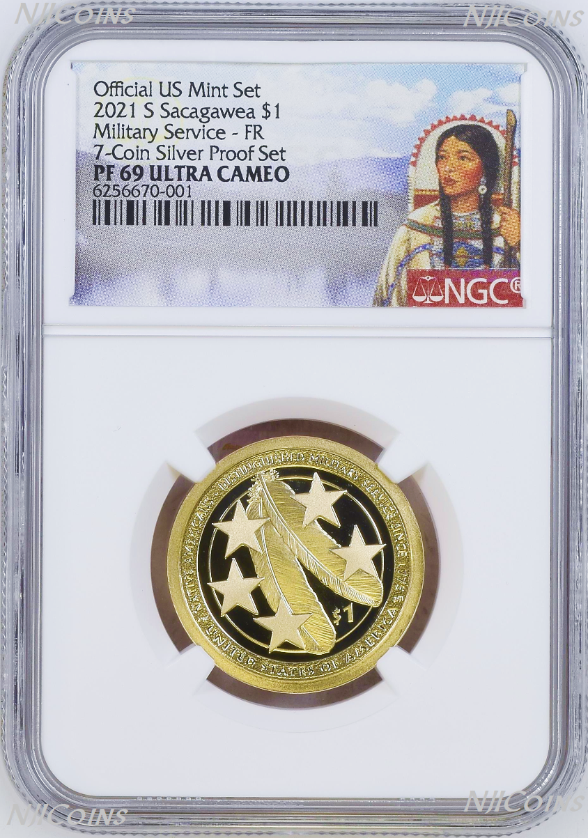 2021 S Proof Native American U.S. Military since 1775 NGC PF 69 $1 coin FR S-Set