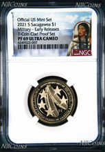 Load image into Gallery viewer, 2021 S Proof Native American U.S. Military since 1775 NGC PF 69 $1 coin ER
