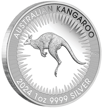 Load image into Gallery viewer, AUSTRALIA KANGAROO KING CHARLES III OBVERSE 1st ISSUE 2024 1oz SILVER PROOF COIN
