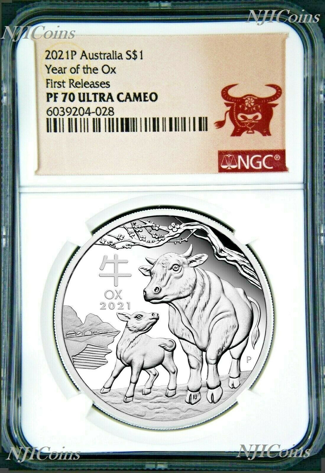 2021 Australia PROOF Silver Lunar Year of the OX NGC PF70 1oz $1 Coin w/OGP