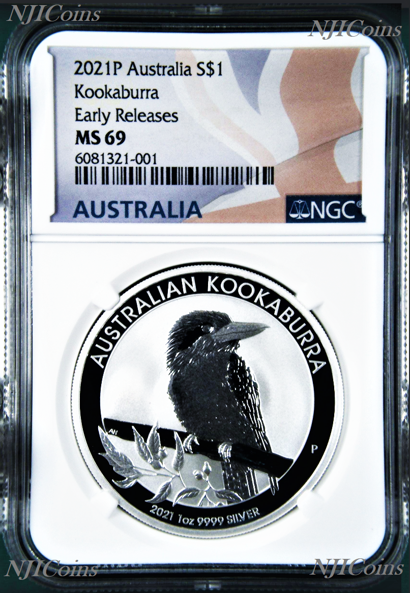 2021 P Australia .9999 Silver Kookaburra NGC MS 69 $1 1 oz Coin Flag ER Label