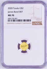 Load image into Gallery viewer, 2020 James Bond 007 $2 0.5g .9999 Gold COIN NGC MS70 Brown Label
