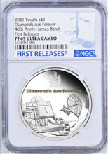 Load image into Gallery viewer, 2021 James Bond Diamonds Are Forever SILVER PROOF $1 1oz COIN NGC PF69 FR
