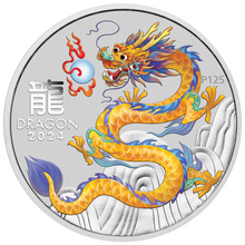 Load image into Gallery viewer, 2024 Australia Yellow Lunar Year of the Dragon 1oz Silver $1 Coin ANDA MELBOURNE
