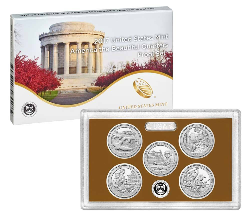 2017 S Proof America the Beautiful Quarter ATB US Mint clad 5 coin Set WITH COA