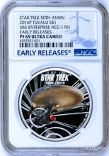 Load image into Gallery viewer, 2016 Star Trek 50th Ann. U.S.S. Enterprise NCC-1701 Silver $1 Coin NGC PF69
