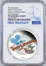 Load image into Gallery viewer, 2021 The Simpsons Itchy &amp; Scratchy Show Proof $1 1oz Silver COIN NGC PF 69 FR
