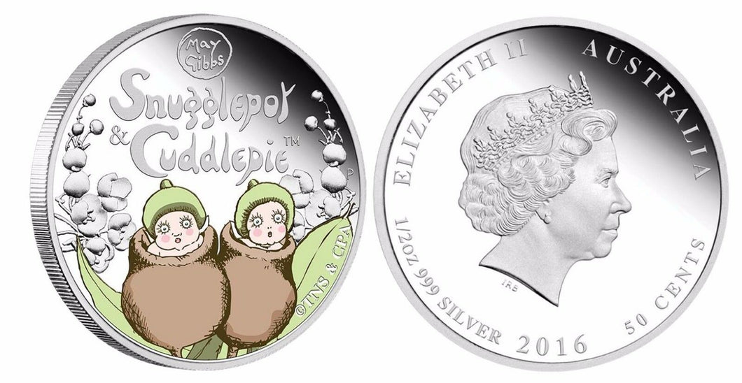 2016 Australia SNUGGLEPOT & CUDDLEPIE 1/2 oz SIlver Proof 50c Coin Colorized