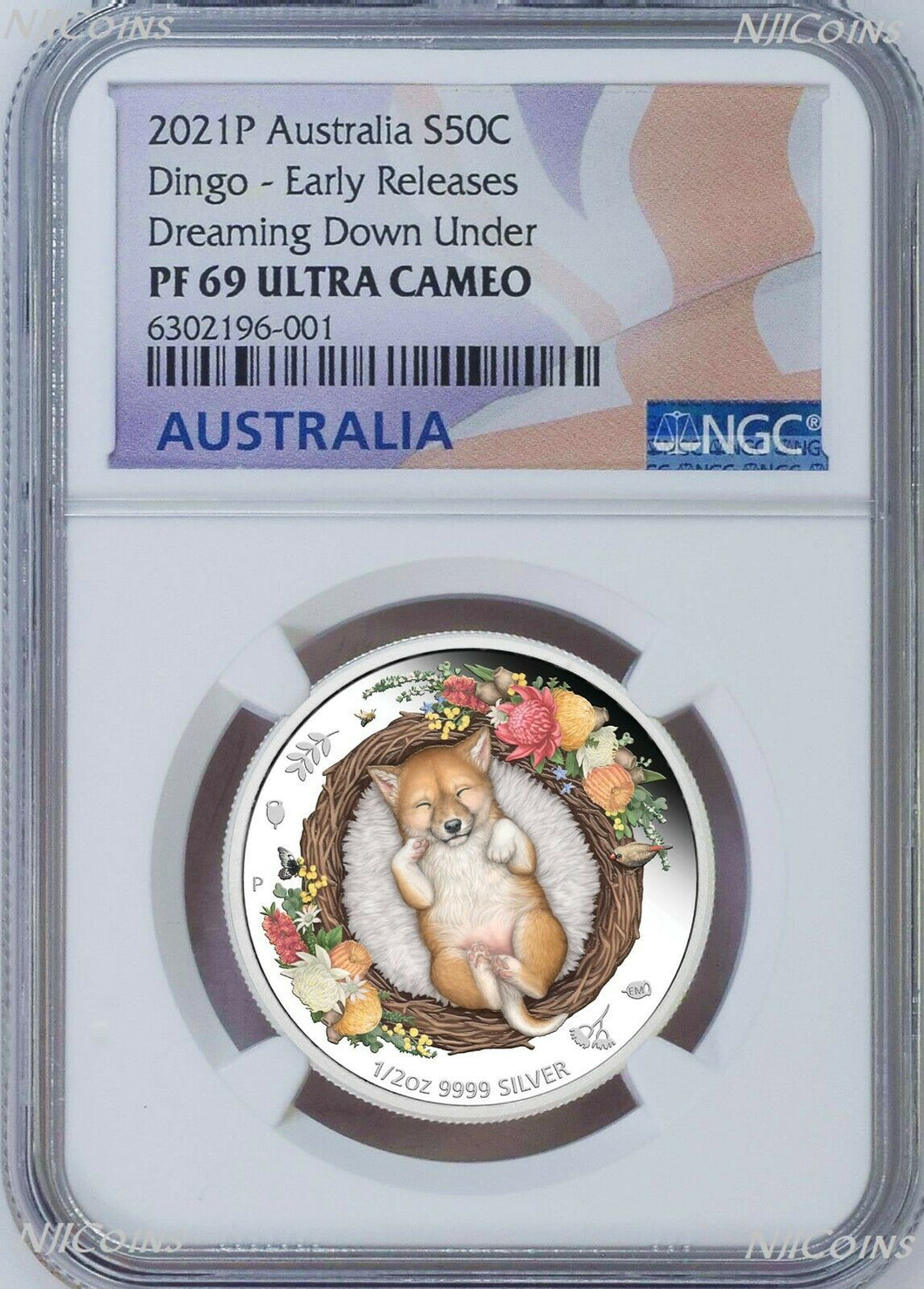 2021 TUVALU Dreaming Down Under – Dingo Silver Proof NGC PF 69 1/2oz Coin ER