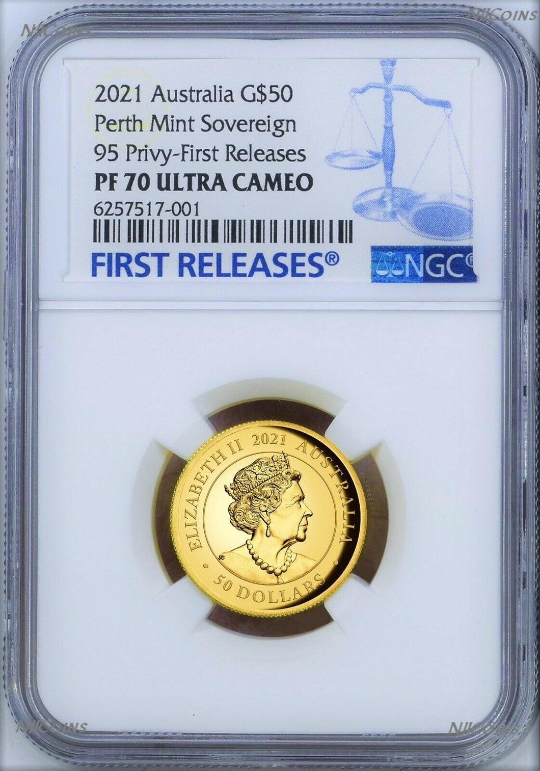 2021 Australia 95 privy mark Sovereign 1/2 oz High Relief GOLD $50 coin NGC PF70