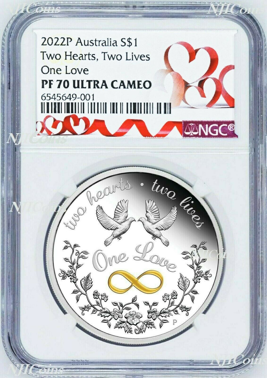 2022 One Love 1oz .9999 Silver $1 Proof Coin NGC PF70 UC Tuvalu HEART LABEL